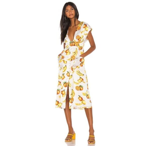 Song of Style Sia Midi Dress in White Fruit Small New Womens Satin Cocktail - Picture 2 of 15